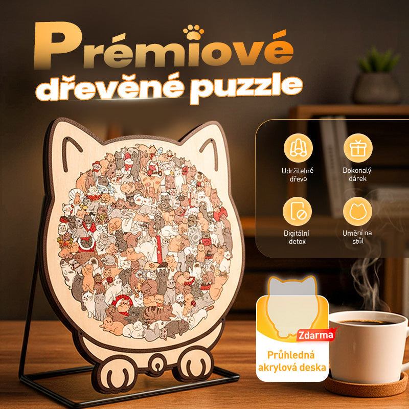 🐱135dielne drevené puzzle v tvare mačky vo farbách Morandiho🎁