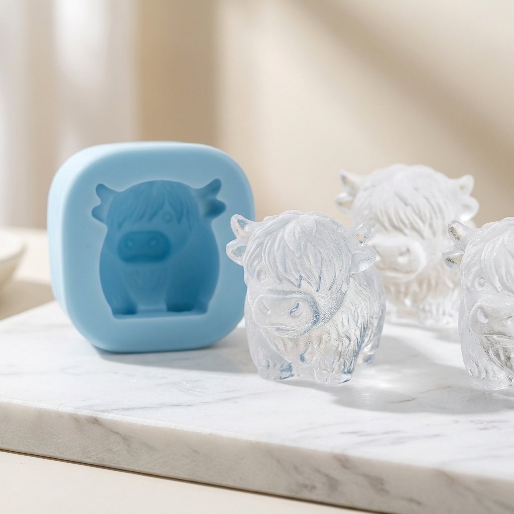 🐮 Formička na kocky ľadu v tvare mini škótskej kravy – roztomilý 3D ľad do nápojov, na večierky a ako darček