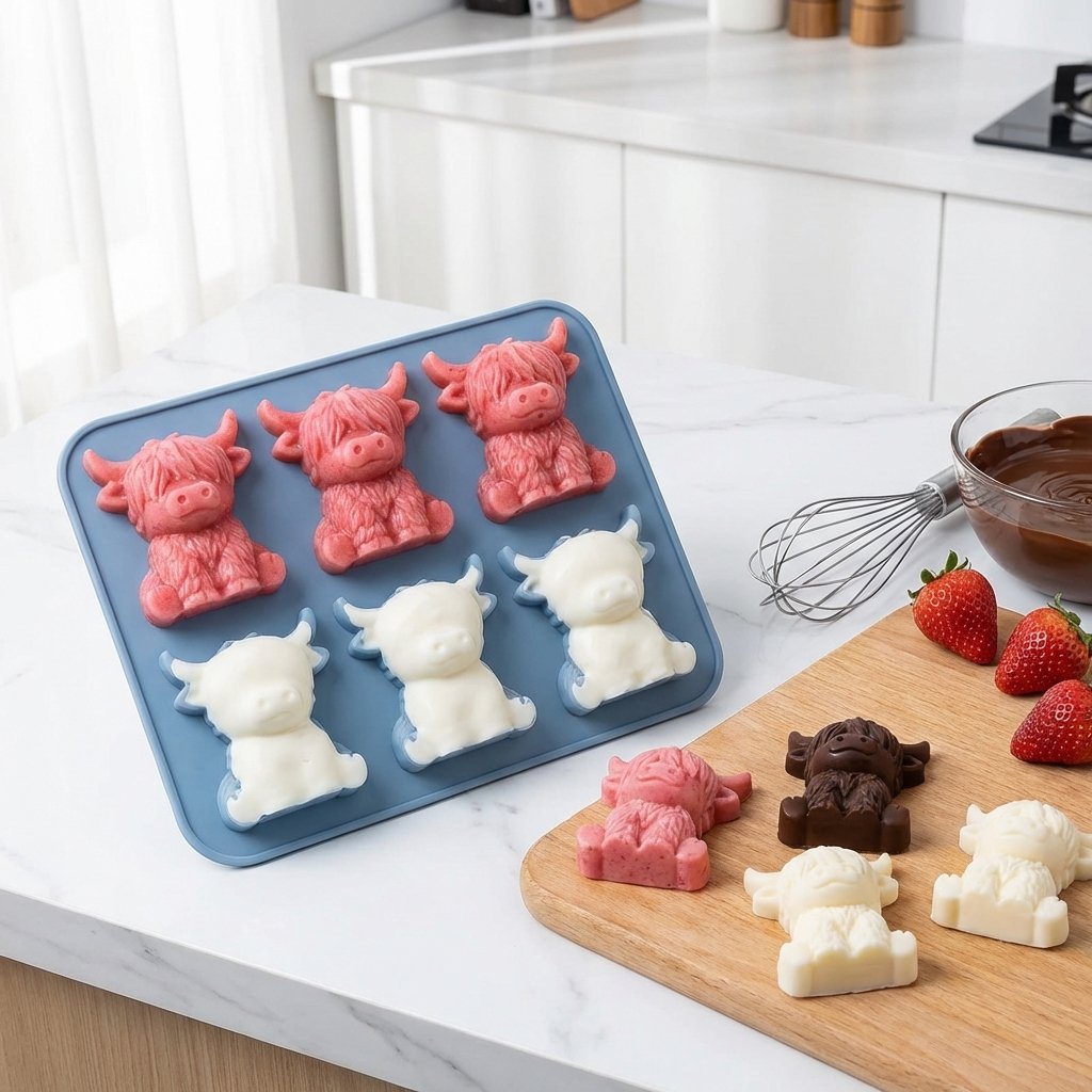 🐮 Formička na kocky ľadu v tvare mini škótskej kravy – roztomilý 3D ľad do nápojov, na večierky a ako darček