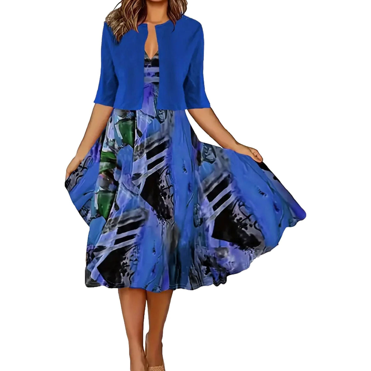 🔥Časovo obmedzená ponuka: 50% zľava💎👗Dvojdielna dámska súprava – krátky kardigan a bezrukávové šaty, elegantné a rafinované😍