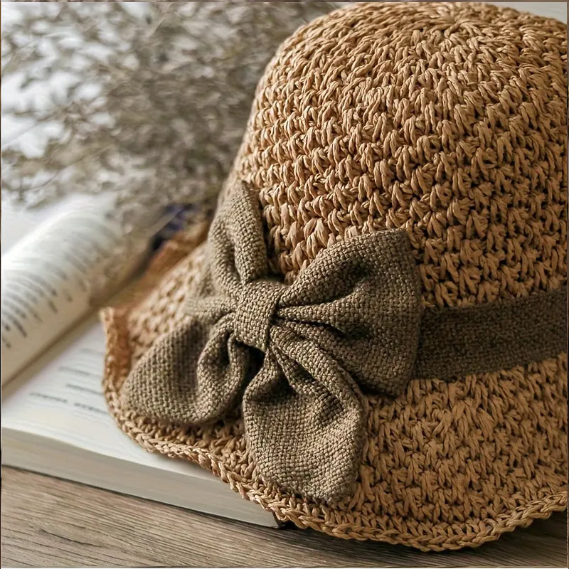 🏖️👒Elegantný tkaný slamený klobúk s mašľou