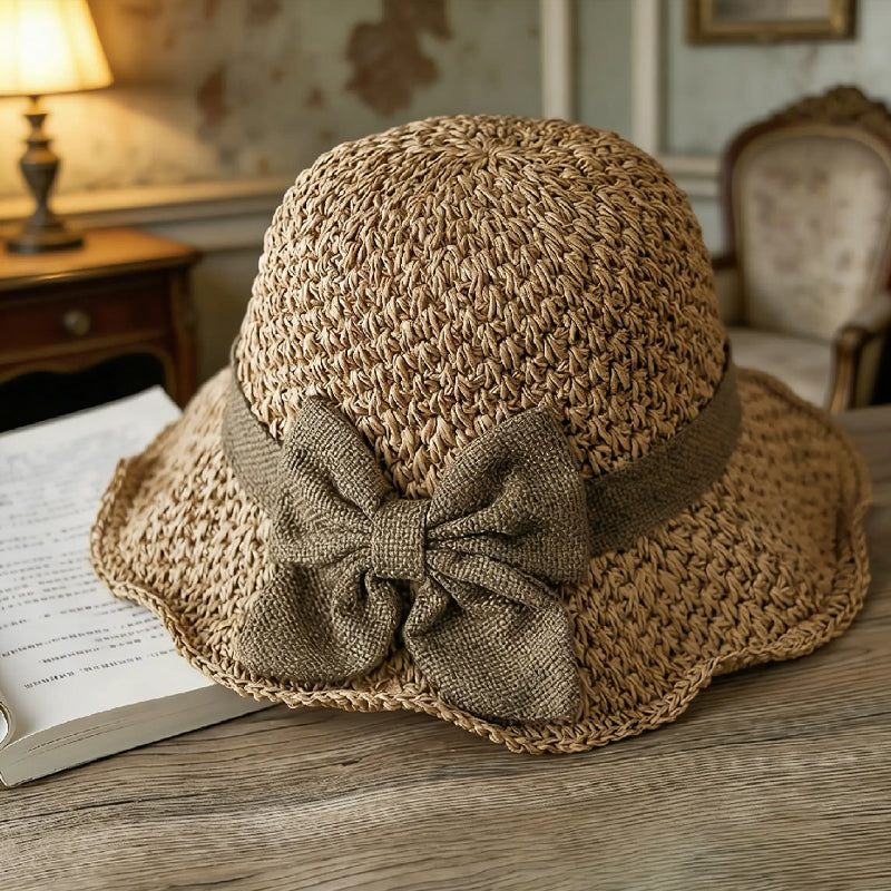 🏖️👒Elegantný tkaný slamený klobúk s mašľou