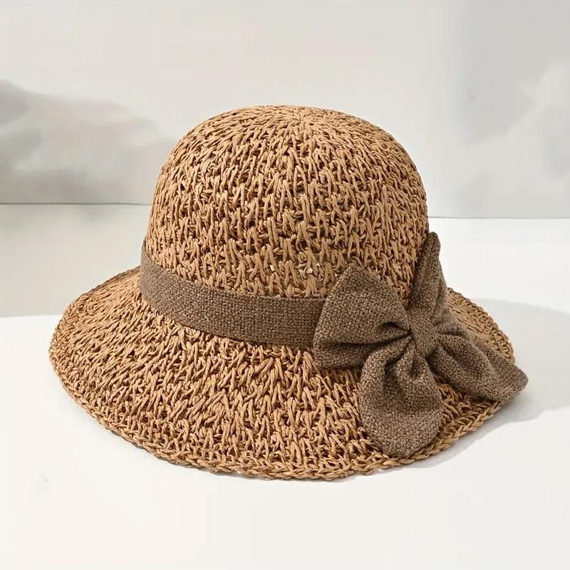 🏖️👒Elegantný tkaný slamený klobúk s mašľou