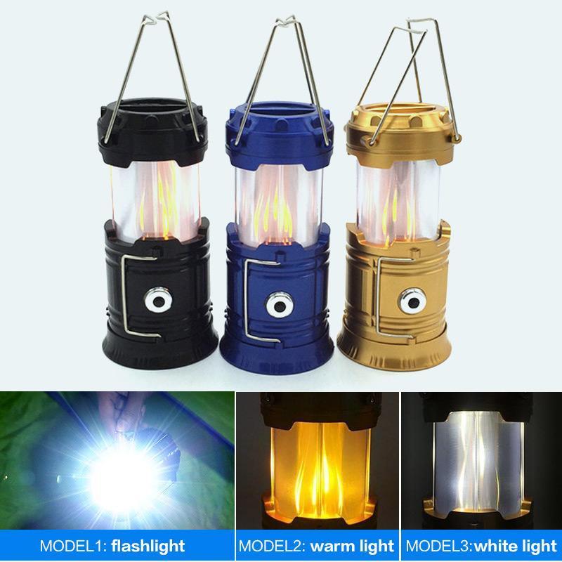 ⛺🔦 3 v 1 – kempingová lampa s LED diódami s efektom plameňa