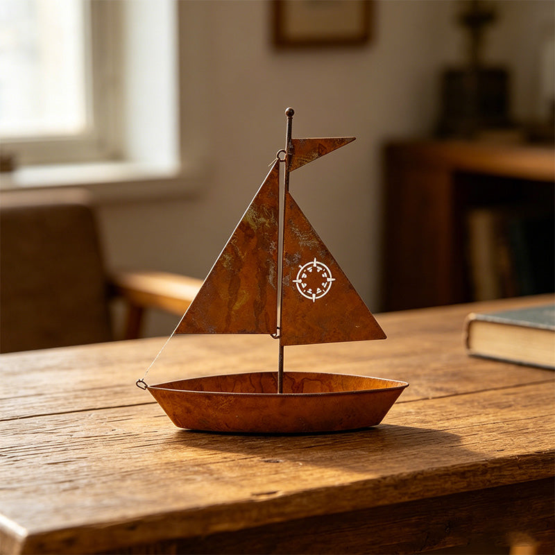 Dodajte svojej záhrade námornícky šarm – Hrdzavejúci kovový kvetináč v tvare plachetnice – platba na dobierku ⛵🌿
