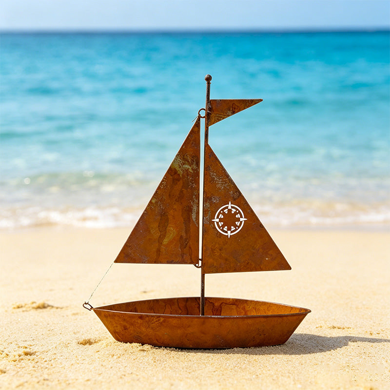 Dodajte svojej záhrade námornícky šarm – Hrdzavejúci kovový kvetináč v tvare plachetnice – platba na dobierku ⛵🌿