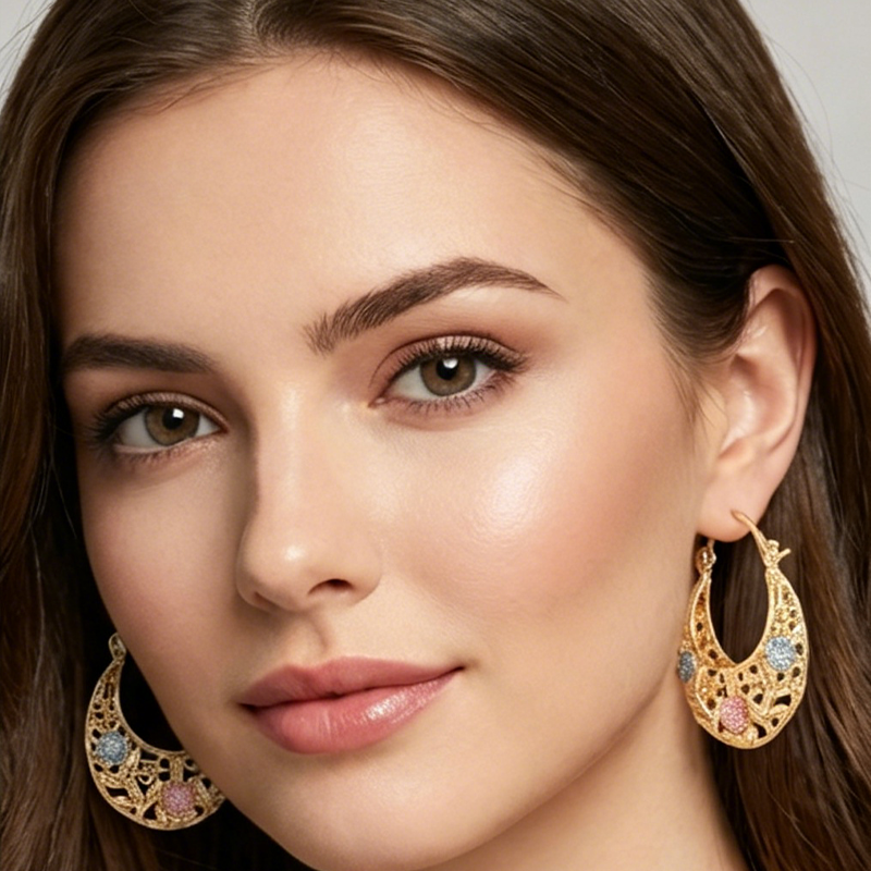 ✨ Žiarte eleganciou – Pozlátené náušnice v tvare polmesiaca s kvetinami z emailu – platba na dobierku 💐
