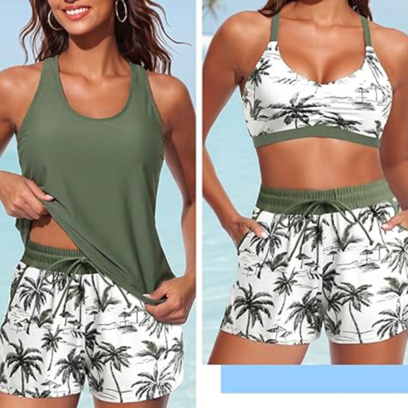 🔥✨ PRODANIH V NAD 50.000 IZVODIH! 🎁Ženski tridelni komplet kopalk tankini s kratkimi hlačami