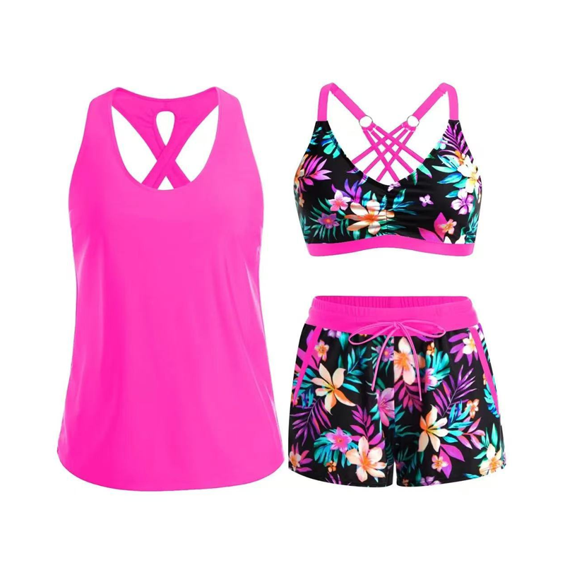 🔥✨ PRODANIH V NAD 50.000 IZVODIH! 🎁Ženski tridelni komplet kopalk tankini s kratkimi hlačami