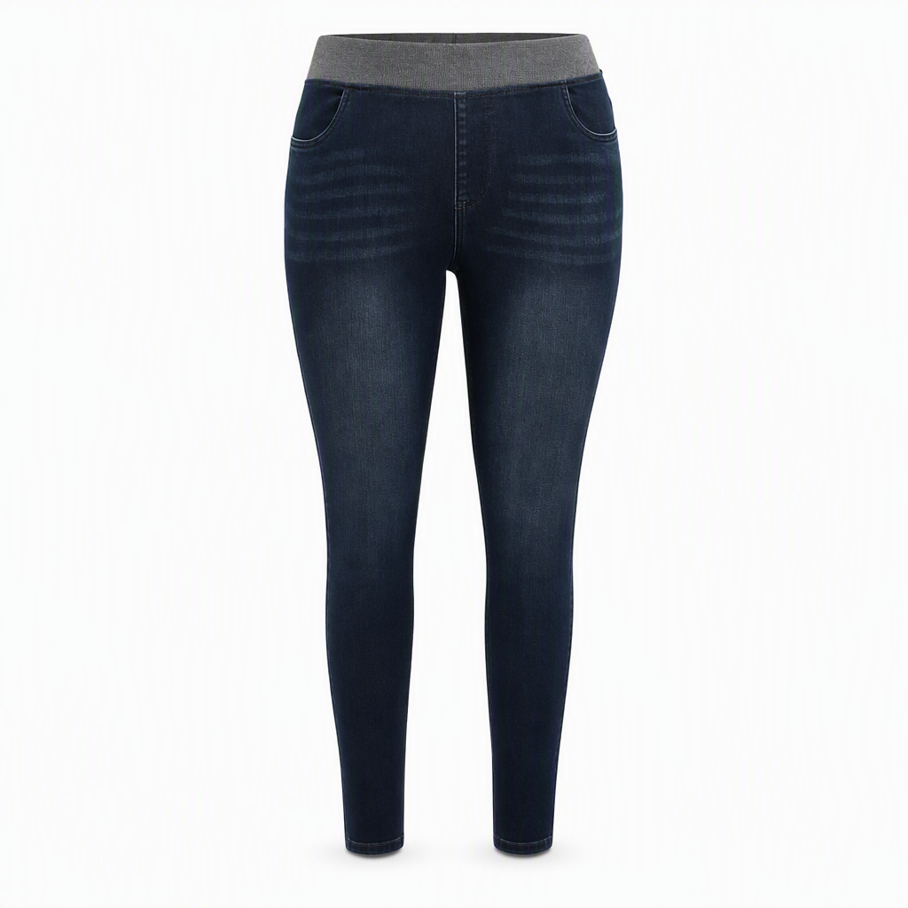 🤠Dámske džínsy s vysokým pásom, naťahovacie, slim fit, tmavo modré, so širokým elastickým pásom